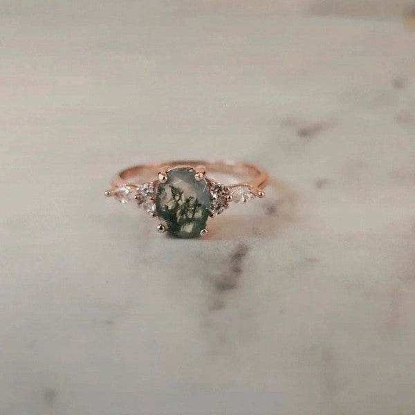 Rose Gold Moss Agate Ring