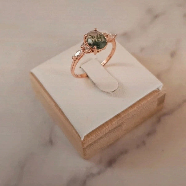 Rose Gold Moss Agate Ring