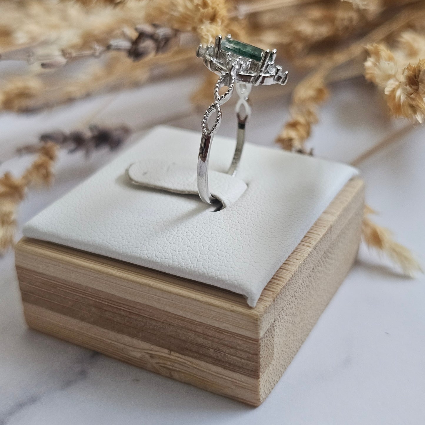 The Forest Crown - Emerald cut Regal Style Moss Agate Ring