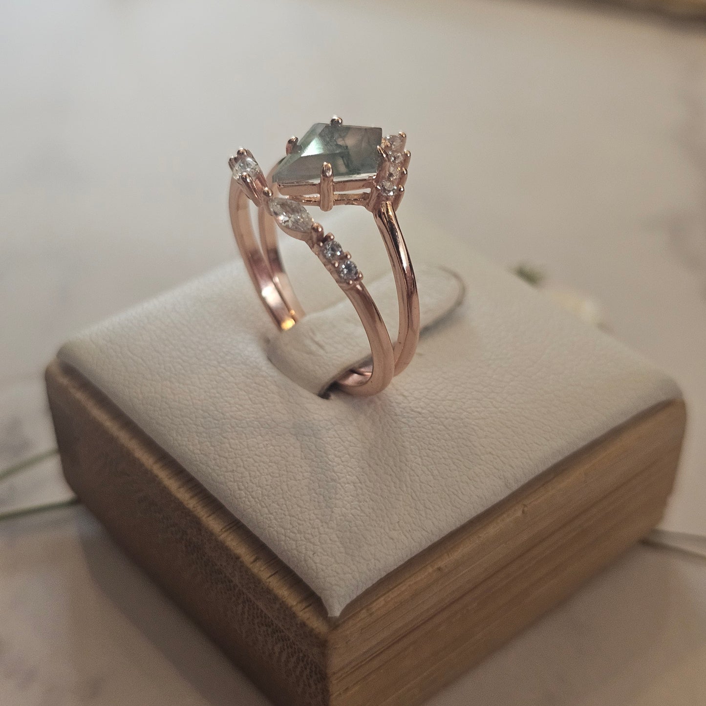 Moss Agate Stacking Ring – Rose Gold on 925 Sterling Silver