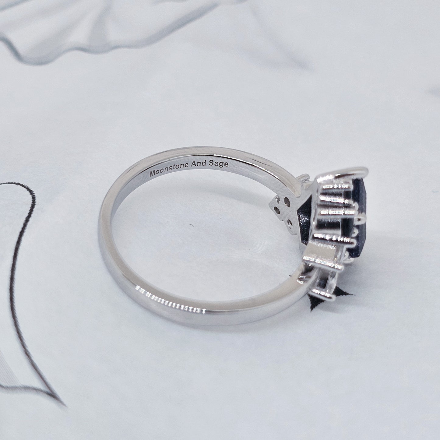 Twilight Sparkle Ring – Blue Sandstone & Cubic Zirconia in 925 Sterling Silver