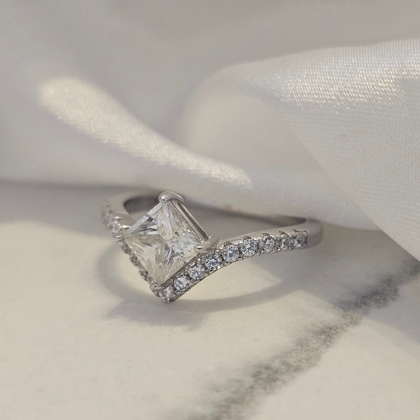 Silver Cascade Ring - 1ct Moissanite 925 Silver