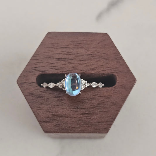 Winter Halo Ring – 925 Sterling Silver Moonstone & Cubic Zirconia