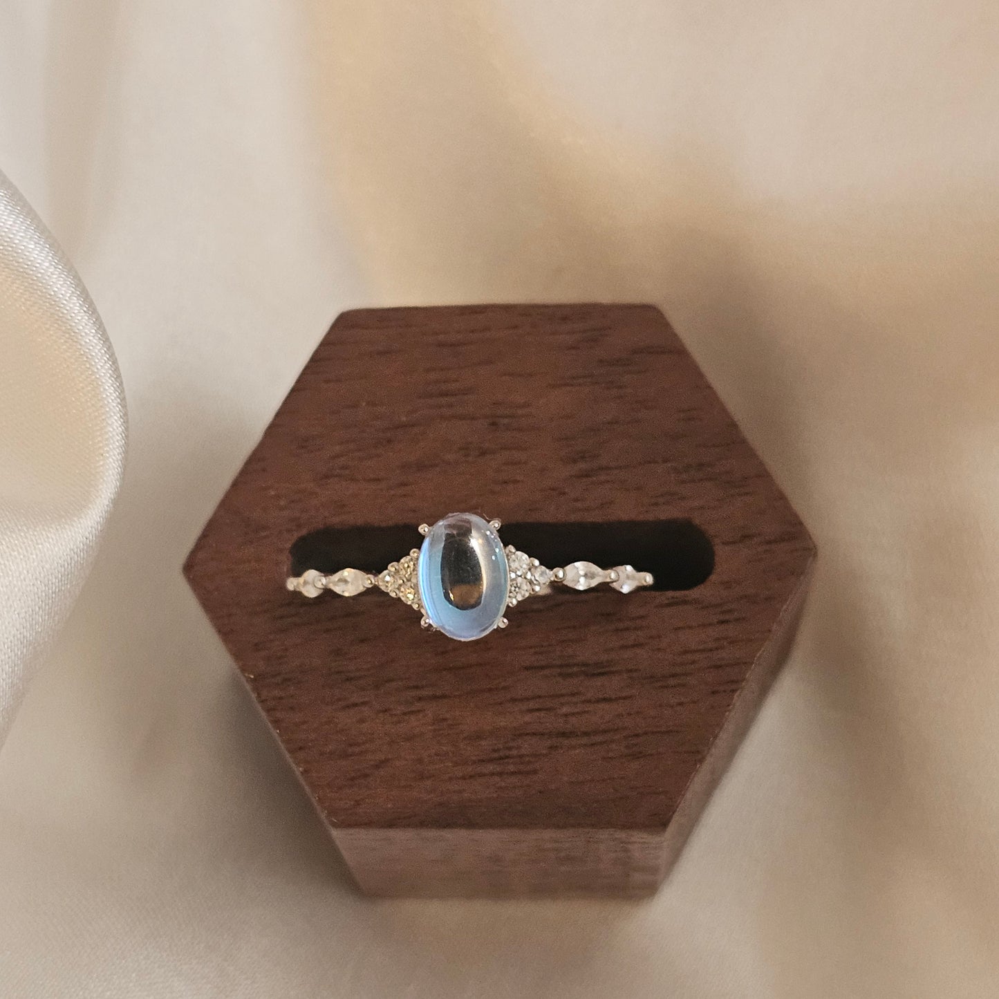 Winter Halo Ring – 925 Sterling Silver Moonstone & Cubic Zirconia