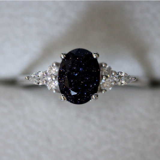 blue goldstone sandstone ring 925 silver uk