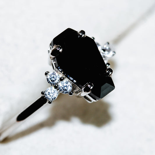 Onyx Eclipse Ring – Coffin Cut Black Onyx 925 Sterling Silver Ring Moonstone&Sage