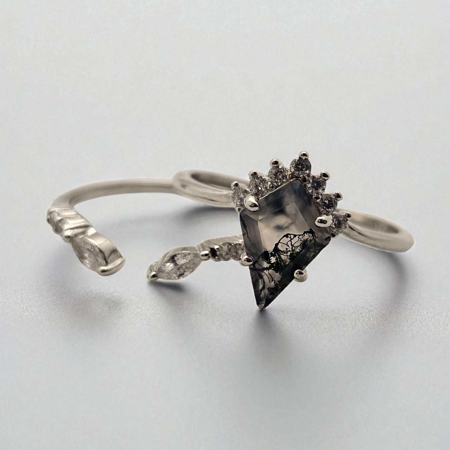 A Whisper of Forest Light — Moss Agate Stacking Ring Set