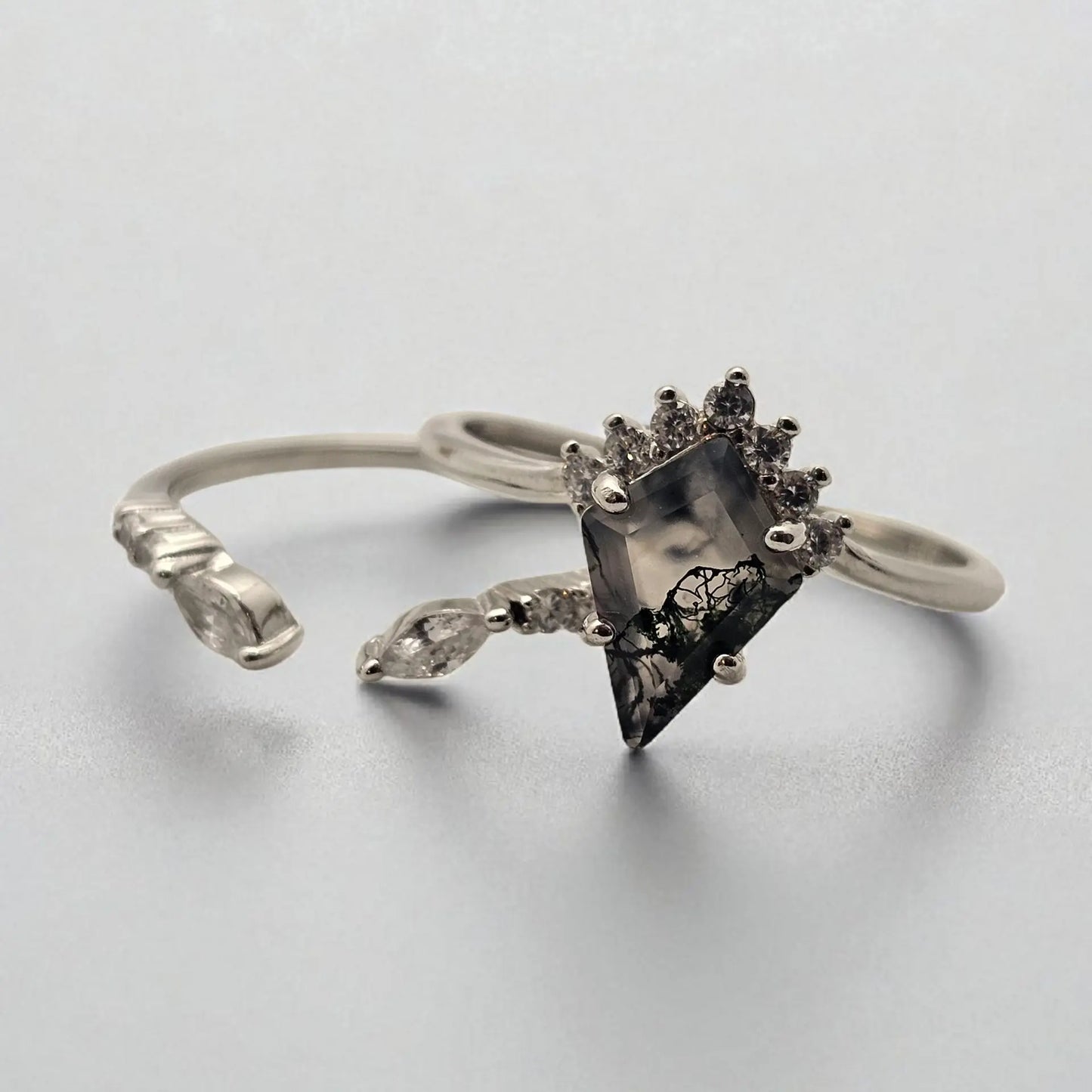 Moss Agate Stacking Ring Set | A Whisper of Forest Light Moonstone&Sage