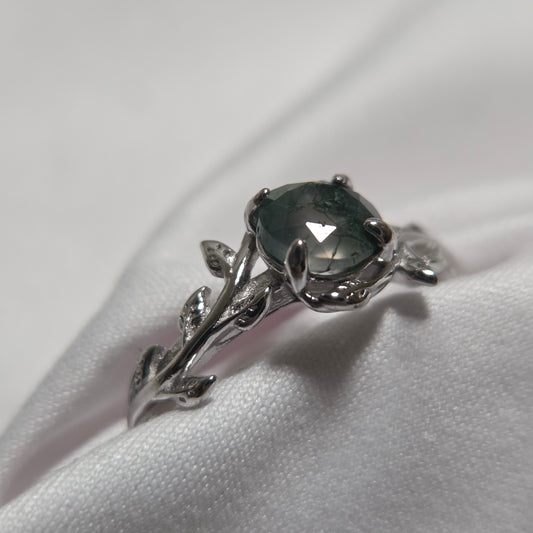 Moss Agate Leaf Ring – Nature‑Inspired 925 Sterling Silver