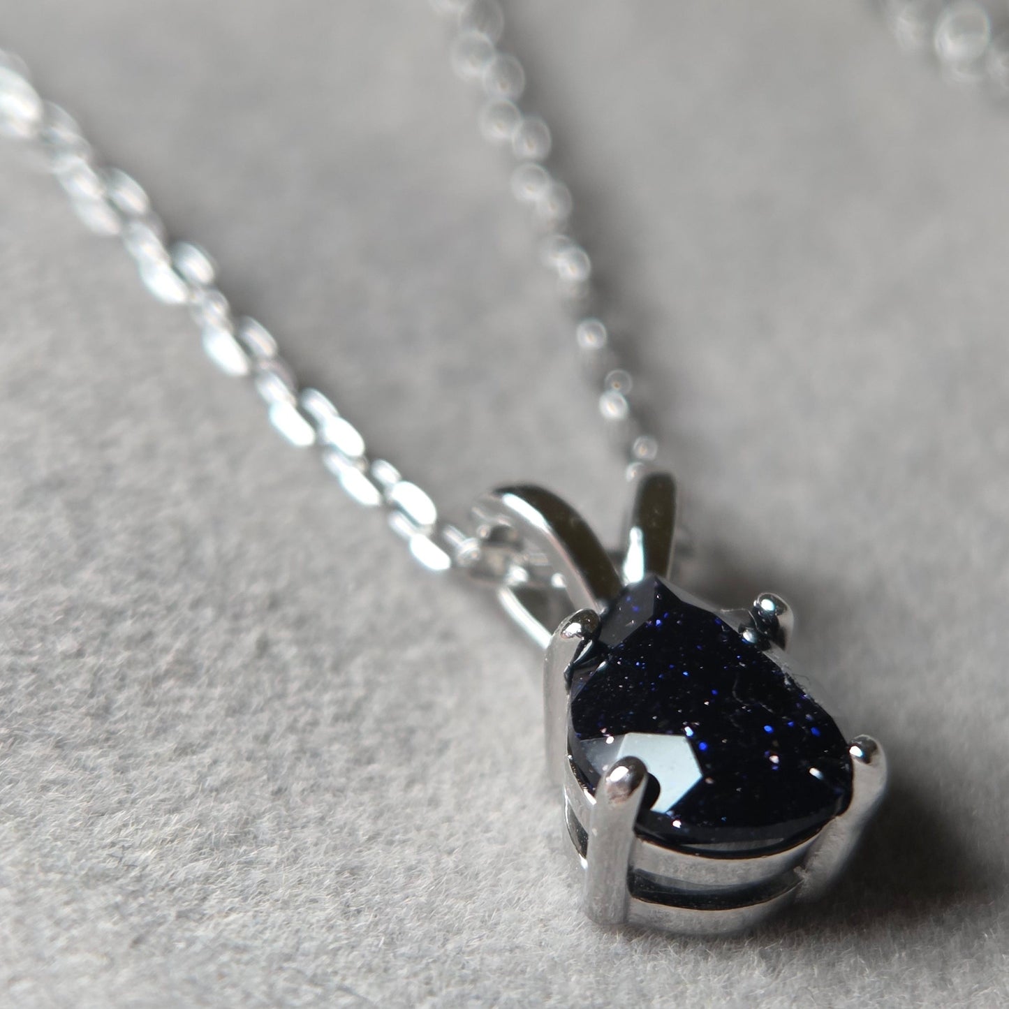 Celestial Sparkle Blue Sandstone Necklace | Tear Drop 925 Sterling Silver