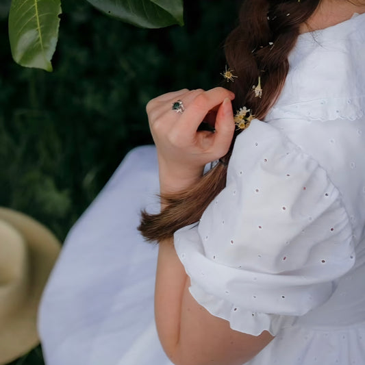 Moss Agate Promise Ring Set | Natural Moss agate Stone | Cubic Zirconia | 925 silver Moonstone&Sage