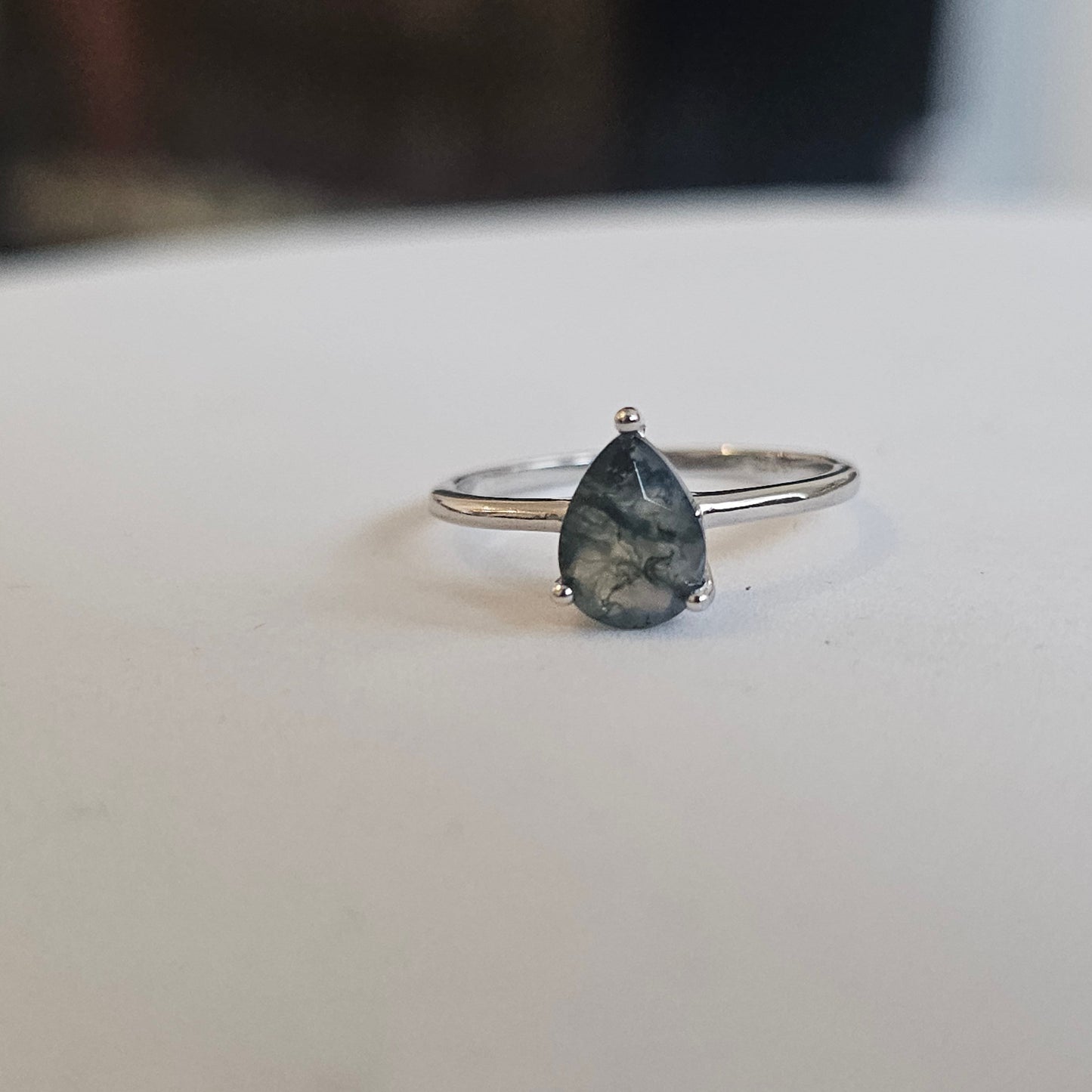 Droplet Promise Ring - Moss Agate