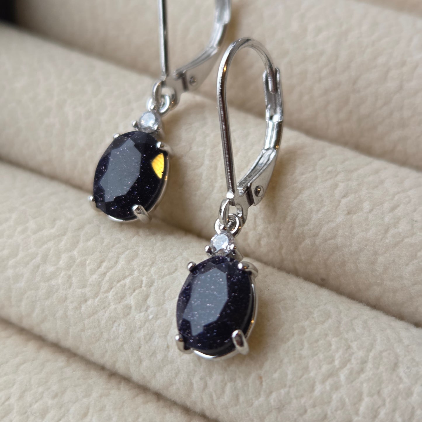 Celestial Sparkle Blue Sandstone Dangle Earrings | Oval 925 Sterling Silver