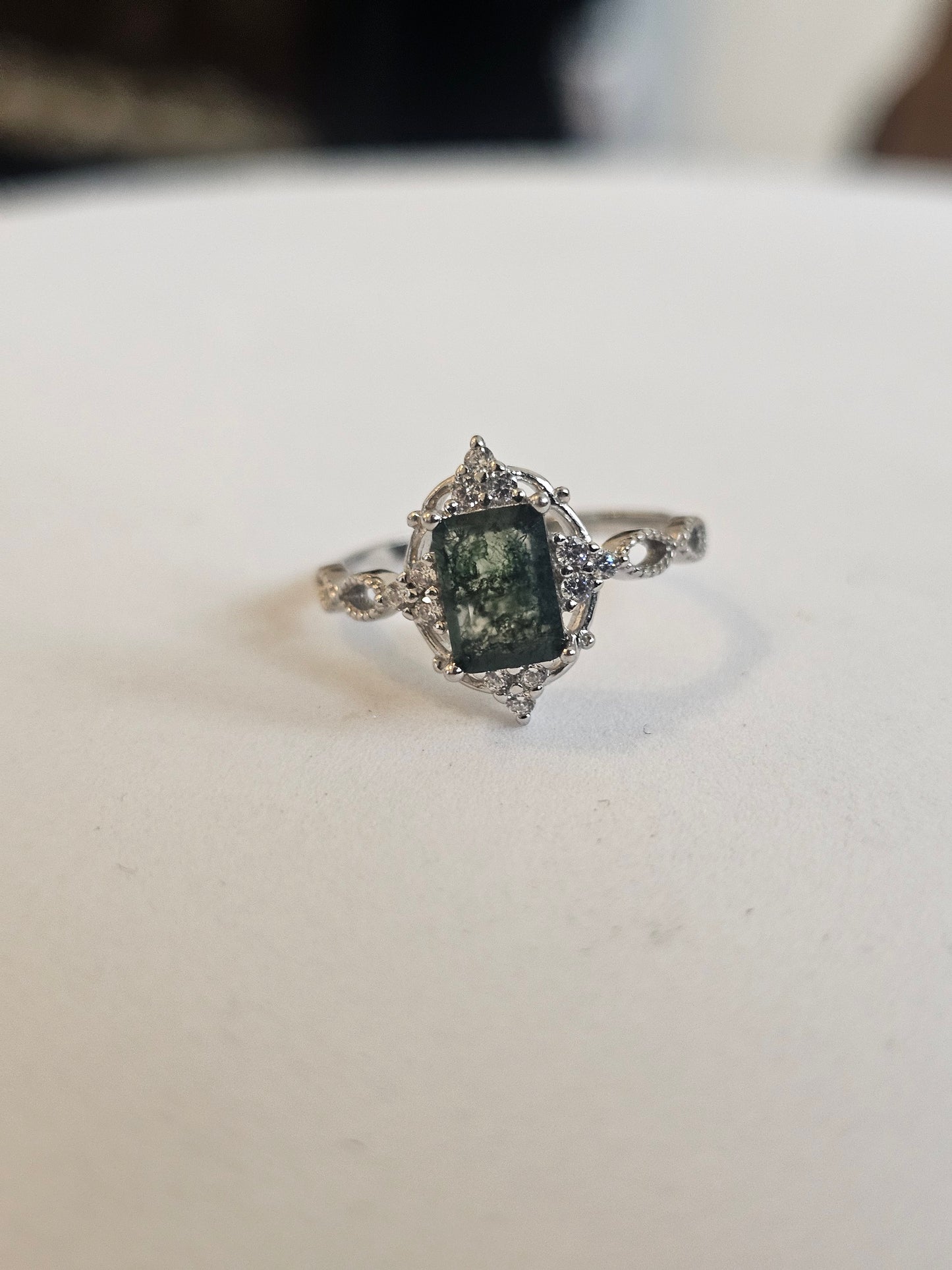 The Forest Crown - Emerald cut Regal Style Moss Agate Ring