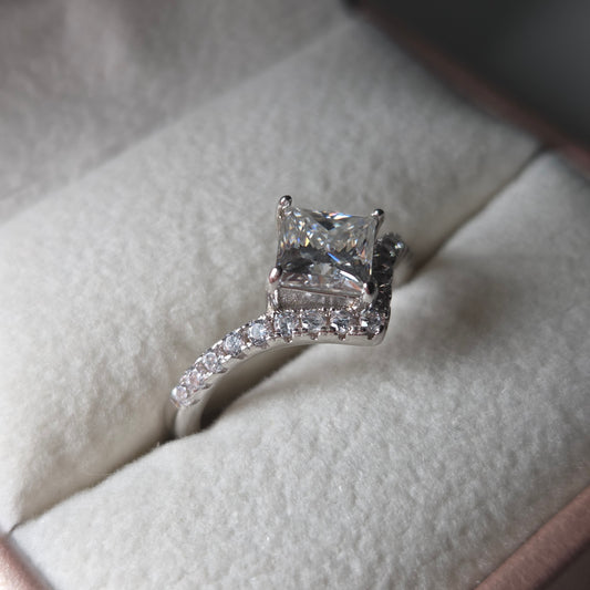1ct Princess Cut Engagement Ring - Moissanite | 925 Silver Moonstone & Sage