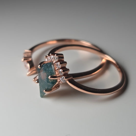 Rose Gold Moss Agate Stacking Ring Set