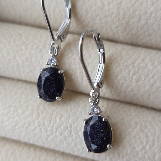 Celestial Sparkle Blue Sandstone Dangle Earrings | Oval 925 Sterling Silver