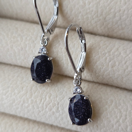 Celestial Sparkle Blue Sandstone Dangle Earrings | Oval 925 Sterling Silver Moonstone & Sage