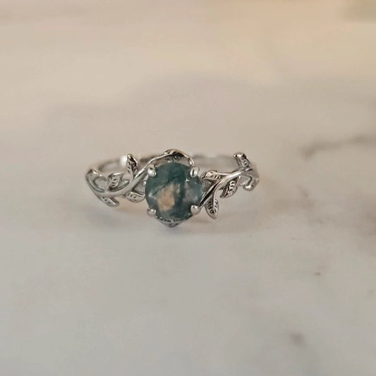 Moss Agate Leaf Ring