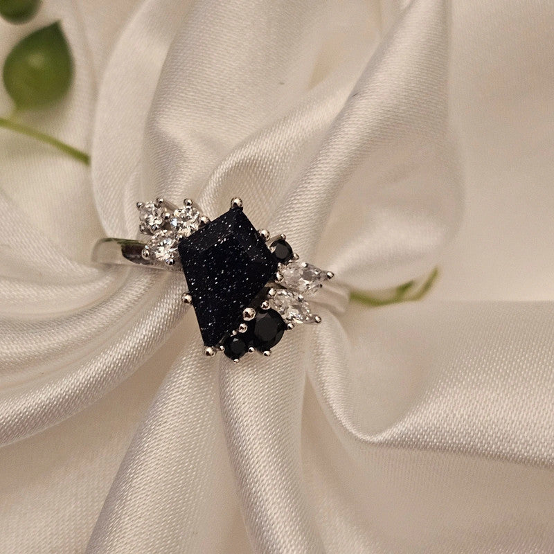 Twilight Sparkle Ring – Blue Sandstone & Cubic Zirconia in 925 Sterling Silver