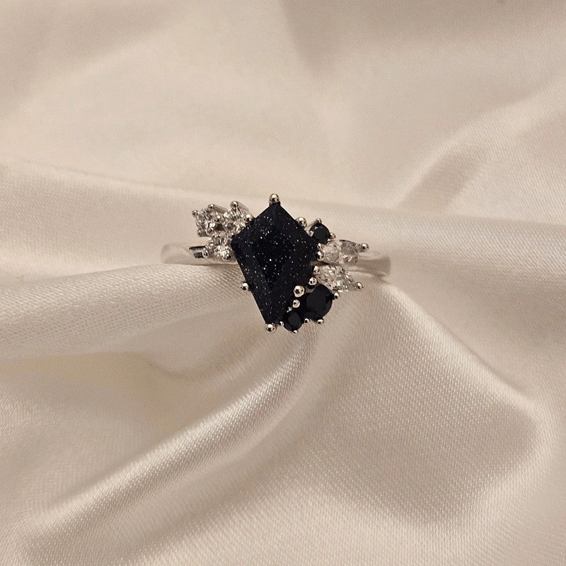 Twilight Sparkle Ring – Blue Sandstone & Cubic Zirconia in 925 Sterling Silver