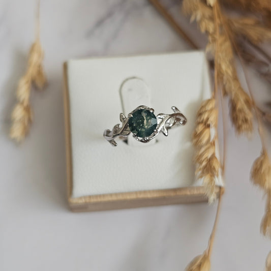 Moss Agate Leaf Ring