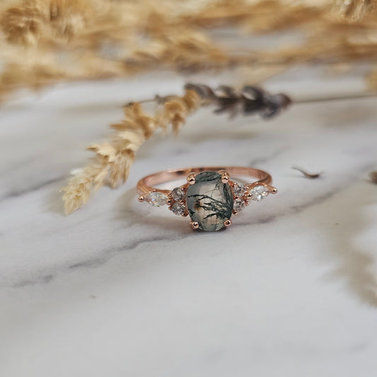 Rose Gold Moss Agate Ring