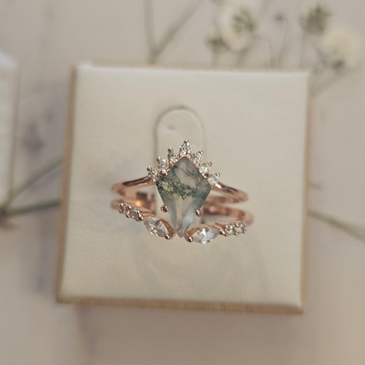 Moss Agate Stacking Ring – Rose Gold on 925 Sterling Silver