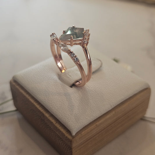 Moss Agate Stacking Ring – Rose Gold on 925 Sterling Silver