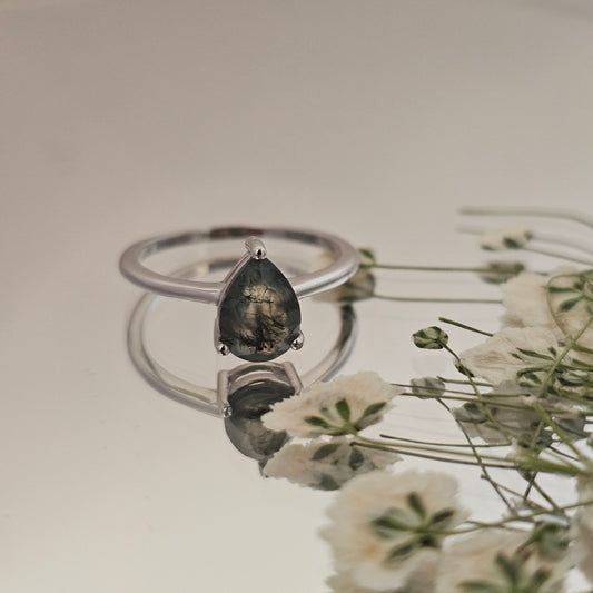 Droplet Promise Ring - Moss Agate