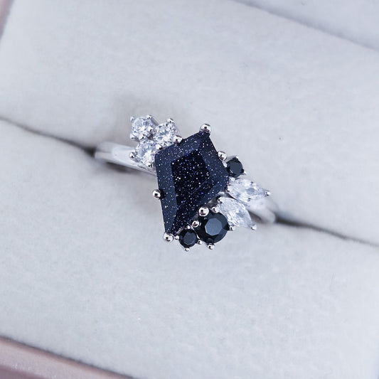 Twilight Sparkle Ring – Blue Sandstone & Cubic Zirconia in 925 Sterling Silver