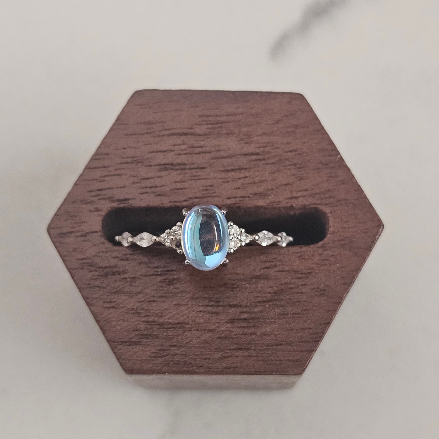 Winter Halo Ring – 925 Sterling Silver Moonstone & Cubic Zirconia