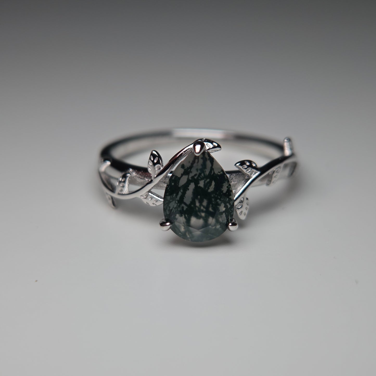 Moss Agate Promise Ring Set - Natural Moss agate Stone with Cubic Zirconia set in 925 silver