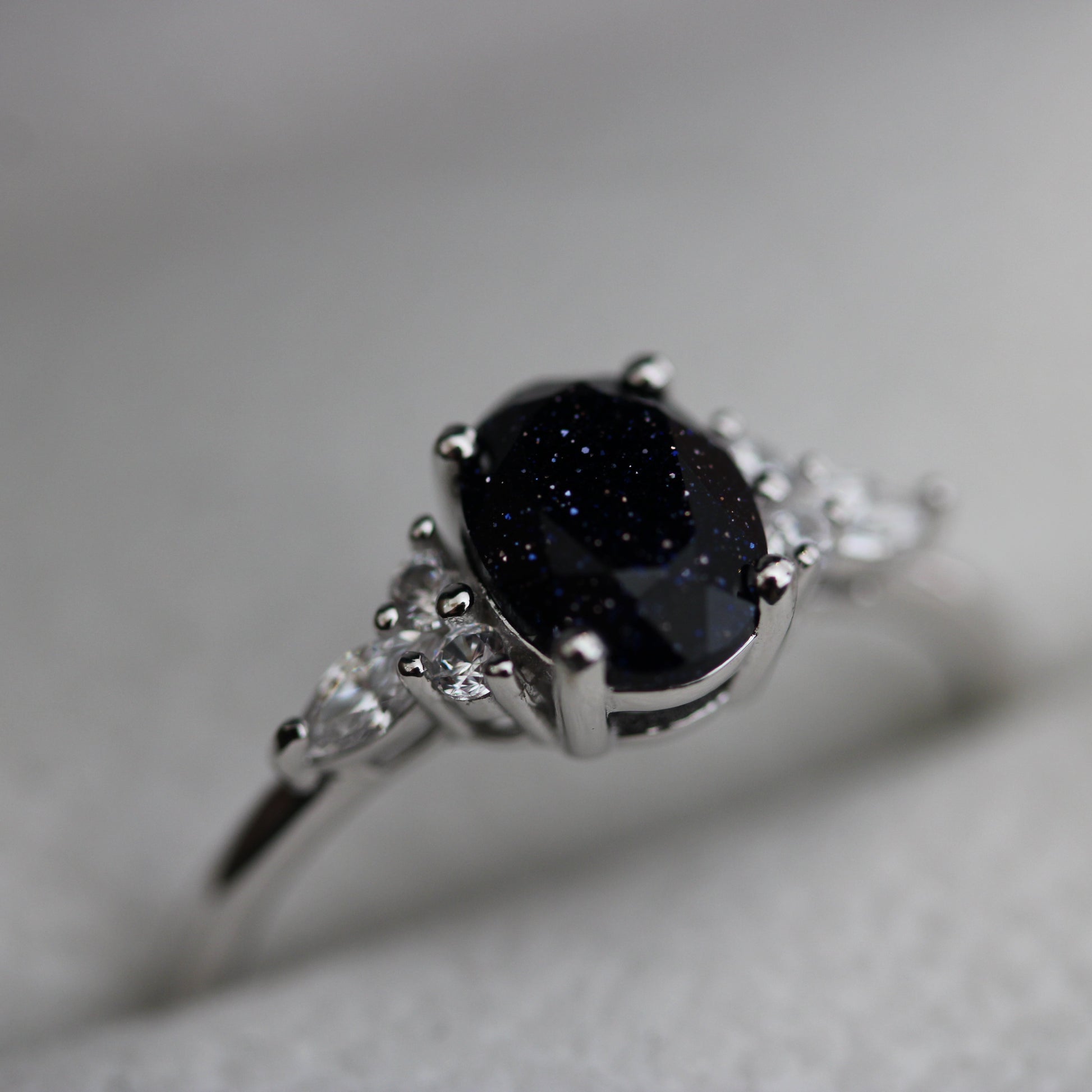 blue goldstone ring 925 silver