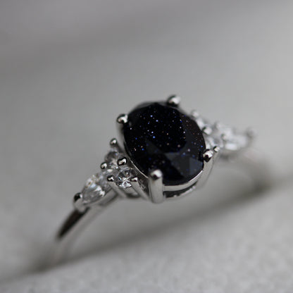 blue goldstone ring 925 silver