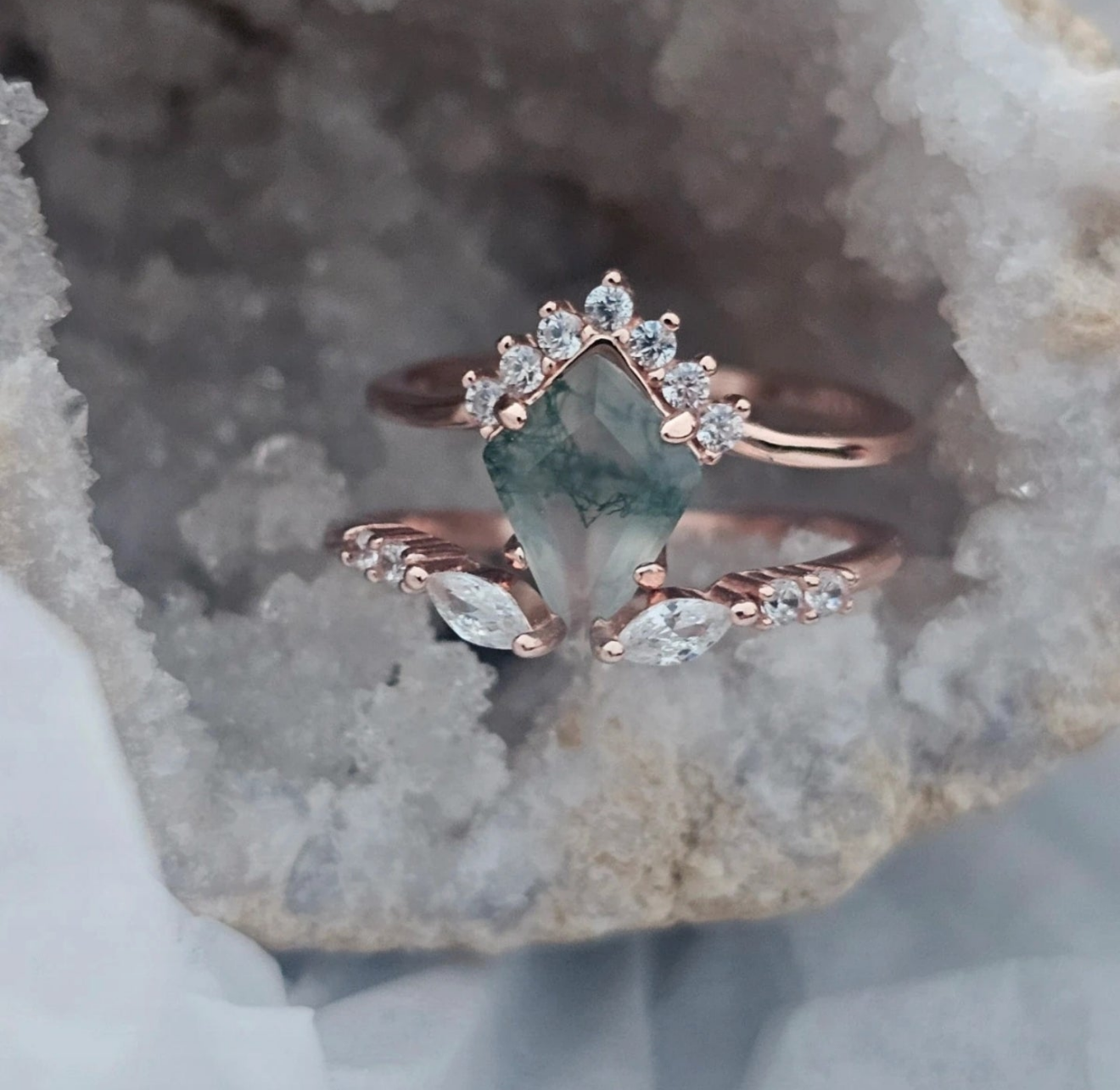 Moss Agate Stacking Ring – Rose Gold on 925 Sterling Silver