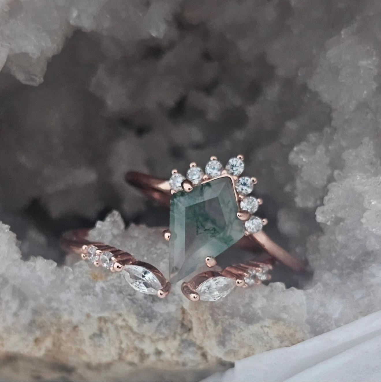 Moss Agate Stacking Ring – Rose Gold on 925 Sterling Silver