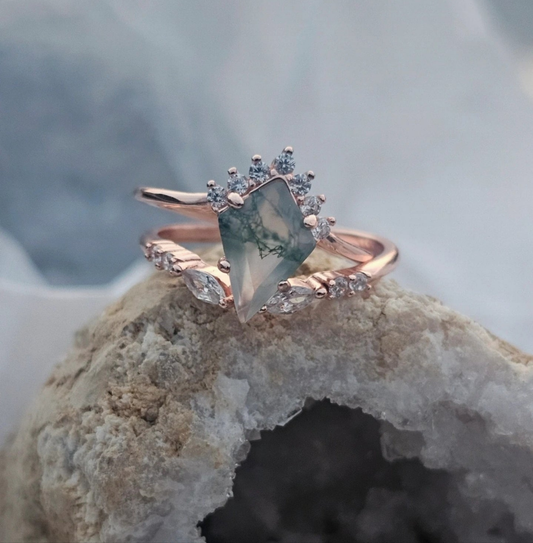 Moss Agate Stacking Ring – Rose Gold on 925 Sterling Silver