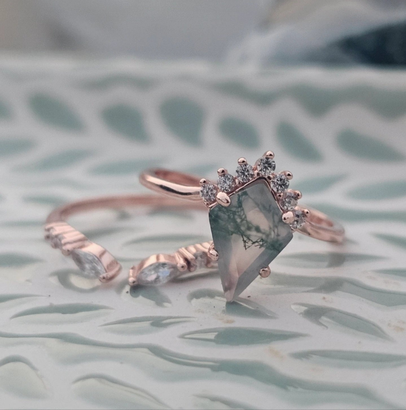 Moss Agate Stacking Ring – Rose Gold on 925 Sterling Silver