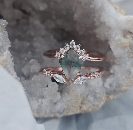 Moss Agate Stacking Ring – Rose Gold on 925 Sterling Silver