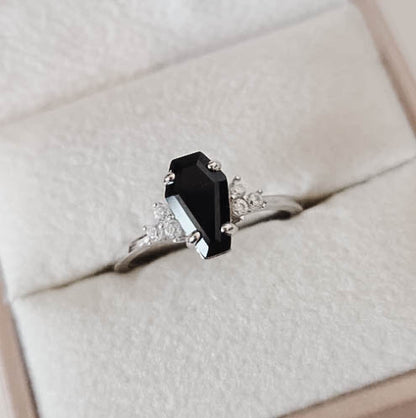 Onyx Eclipse Ring – Coffin Cut Black Onyx 925 Sterling Silver Ring Moonstone&Sage