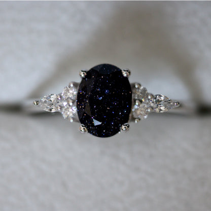 blue goldstone sandstone ring 925 silver uk