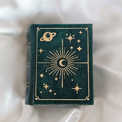 Little Forest Moon Adjustable Ring | Moss Agate 925 Sterling Silver Moonstone&Sage book style ring box