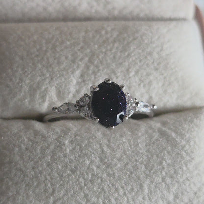 Celestial Sparkle Blue Sandstone Ring | Oval 925 Sterling Silver