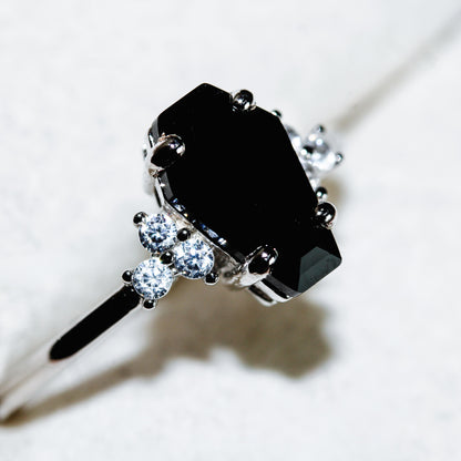 Onyx Eclipse Ring – Coffin Cut Black Onyx 925 Sterling Silver Ring Moonstone&Sage