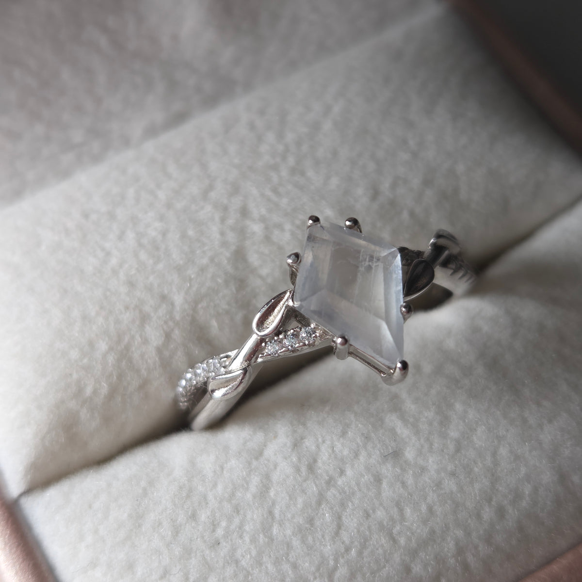 Mystic Moonstone Ring | Kite Cut 925 Sterling Silver Moonstone & Sage