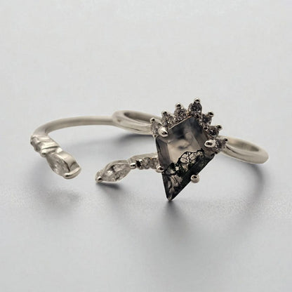 Moss Agate Stacking Ring Set | A Whisper of Forest Light Moonstone&Sage