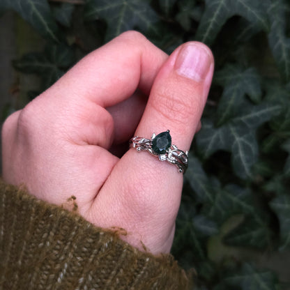 Moss Agate Promise Ring Set | Natural Moss agate Stone | Cubic Zirconia | 925 silver Moonstone&Sage