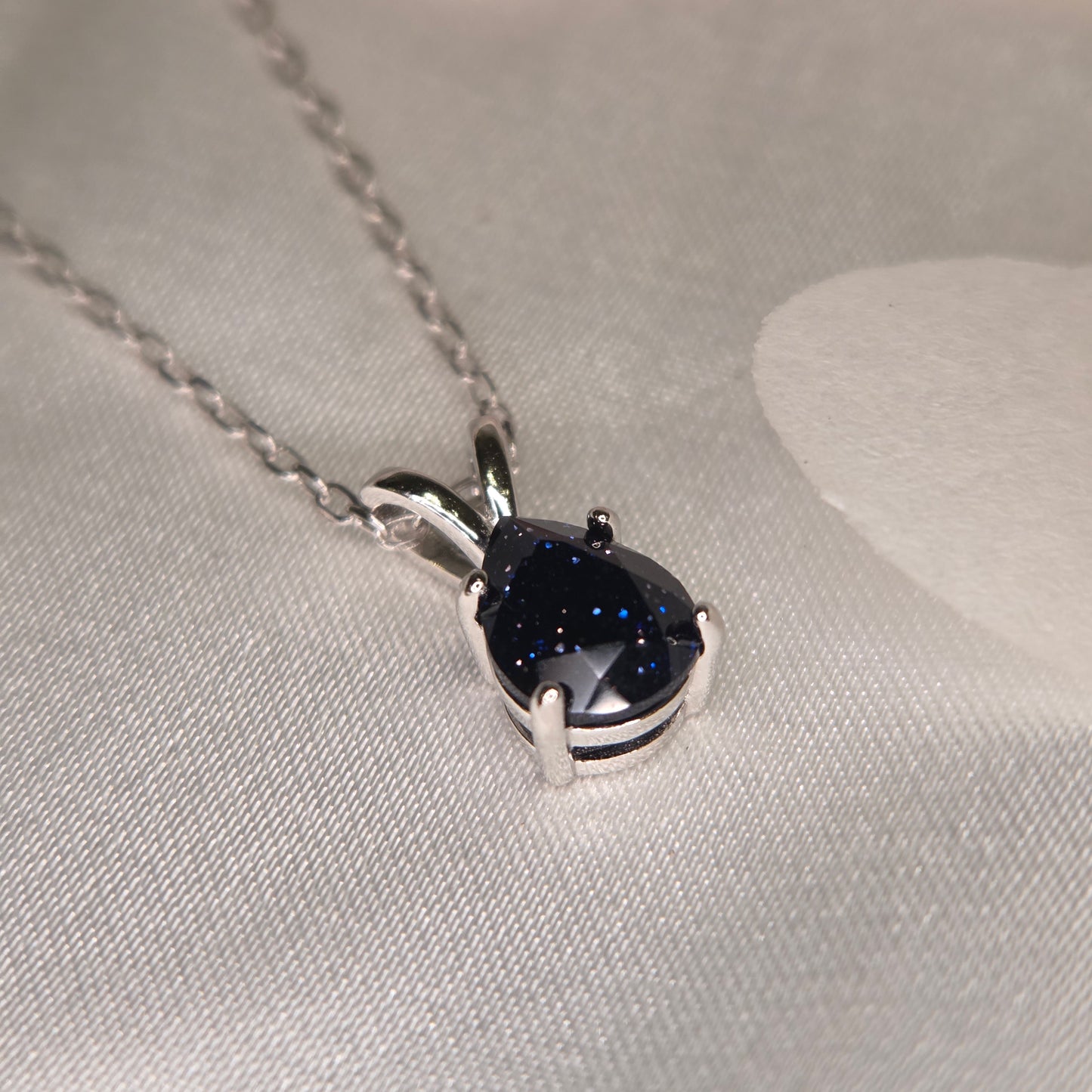 Celestial Sparkle Blue Sandstone Necklace | Tear Drop 925 Sterling Silver