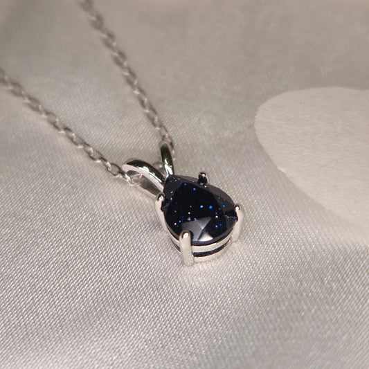 Celestial Sparkle Blue Sandstone Necklace | Tear Drop 925 Sterling Silver